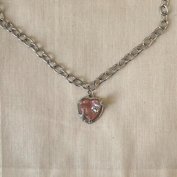 y2k 2000s choker heart crystal star pendant silver necklace - Picture 7 of 8